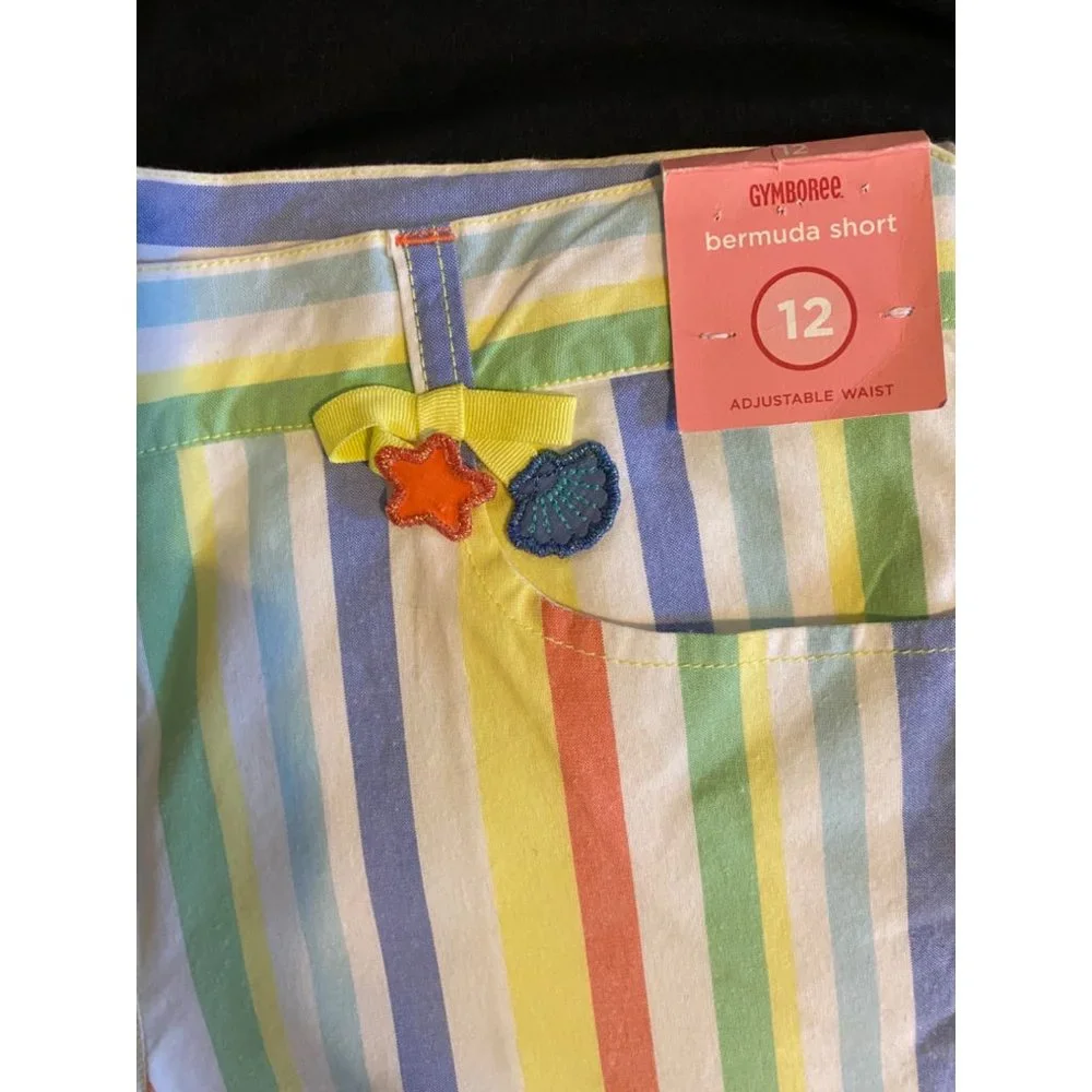 NWT Gymboree 12 Mermaid Magic Striped Seashell Bermuda Shorts Long White Blue